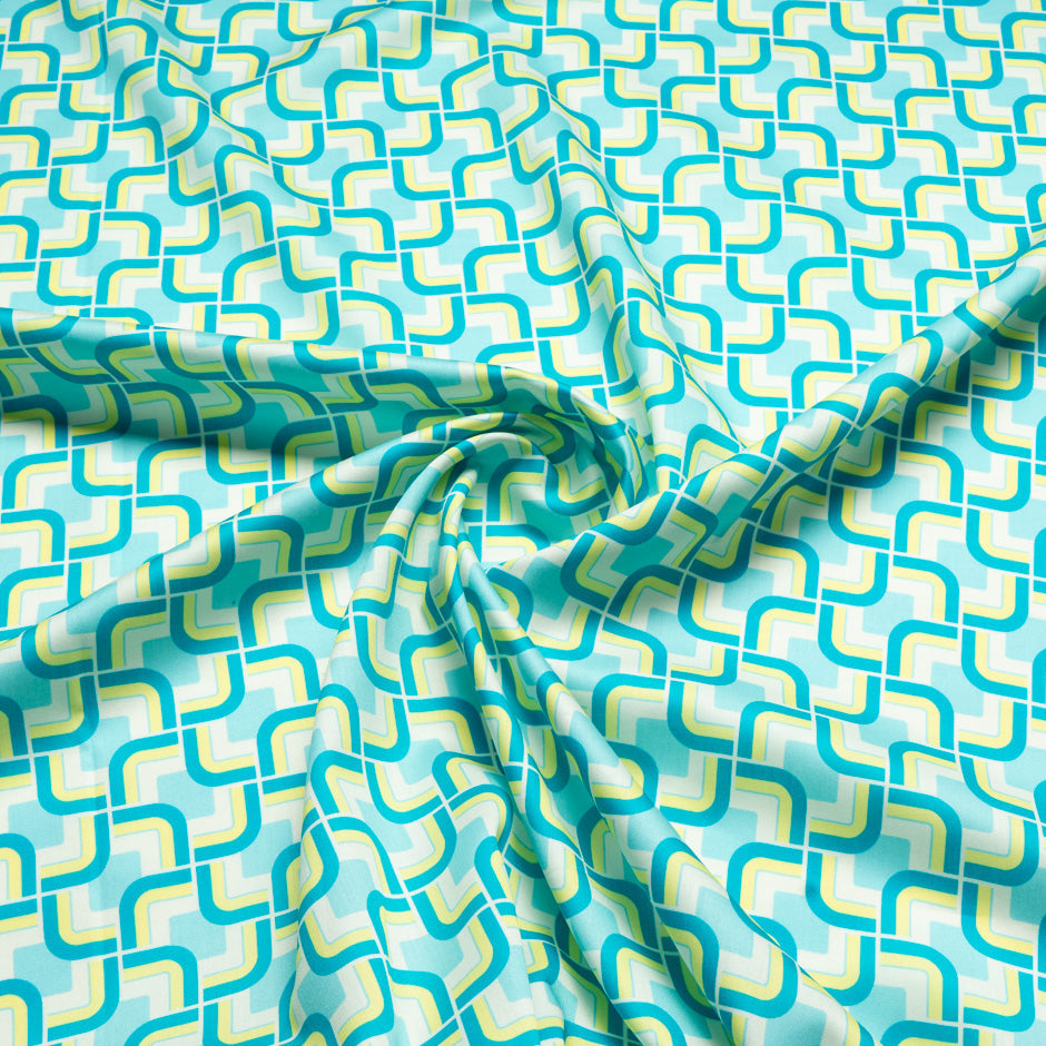 Turquoise & Yellow Geometric Printed Pure Cotton