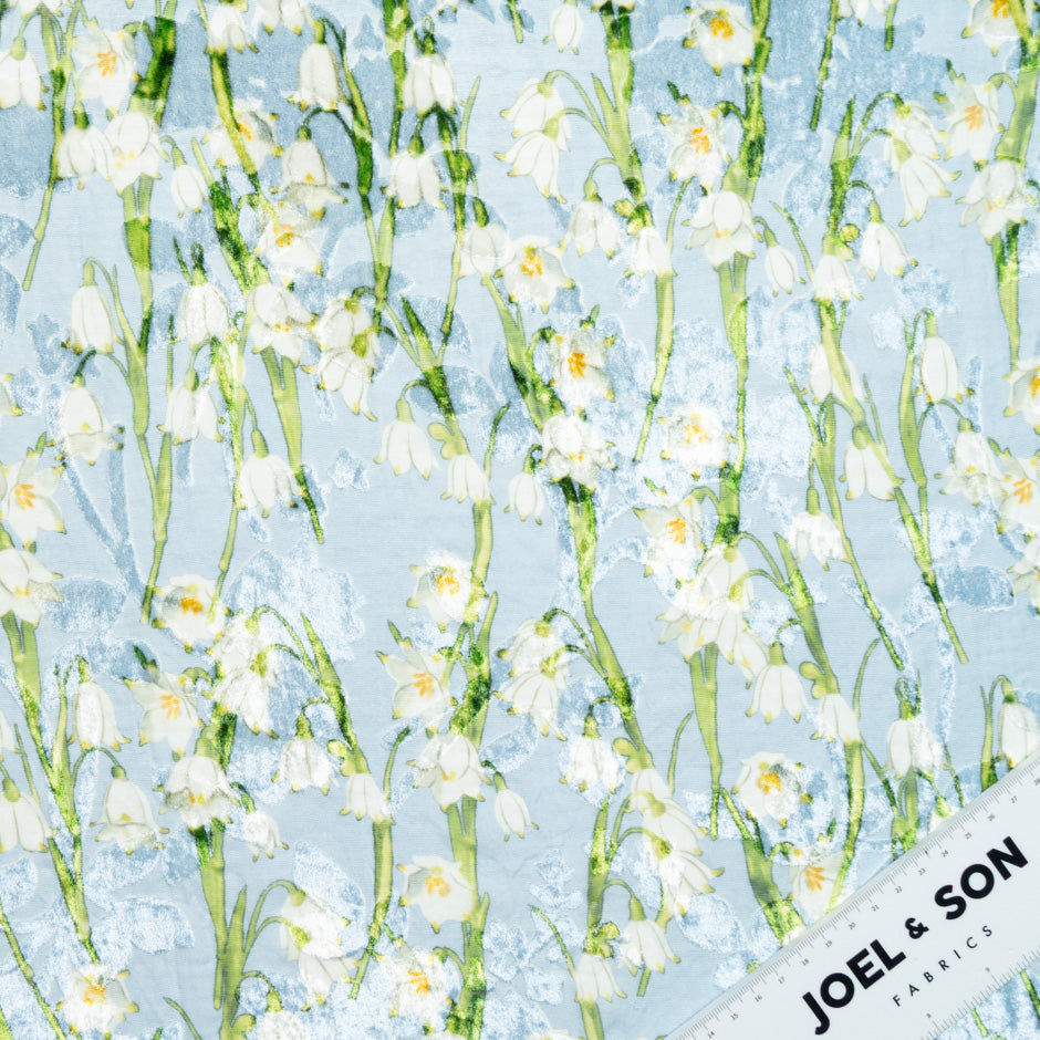 Snow Drop Printed Blue Silk Blend Devoré Velvet
