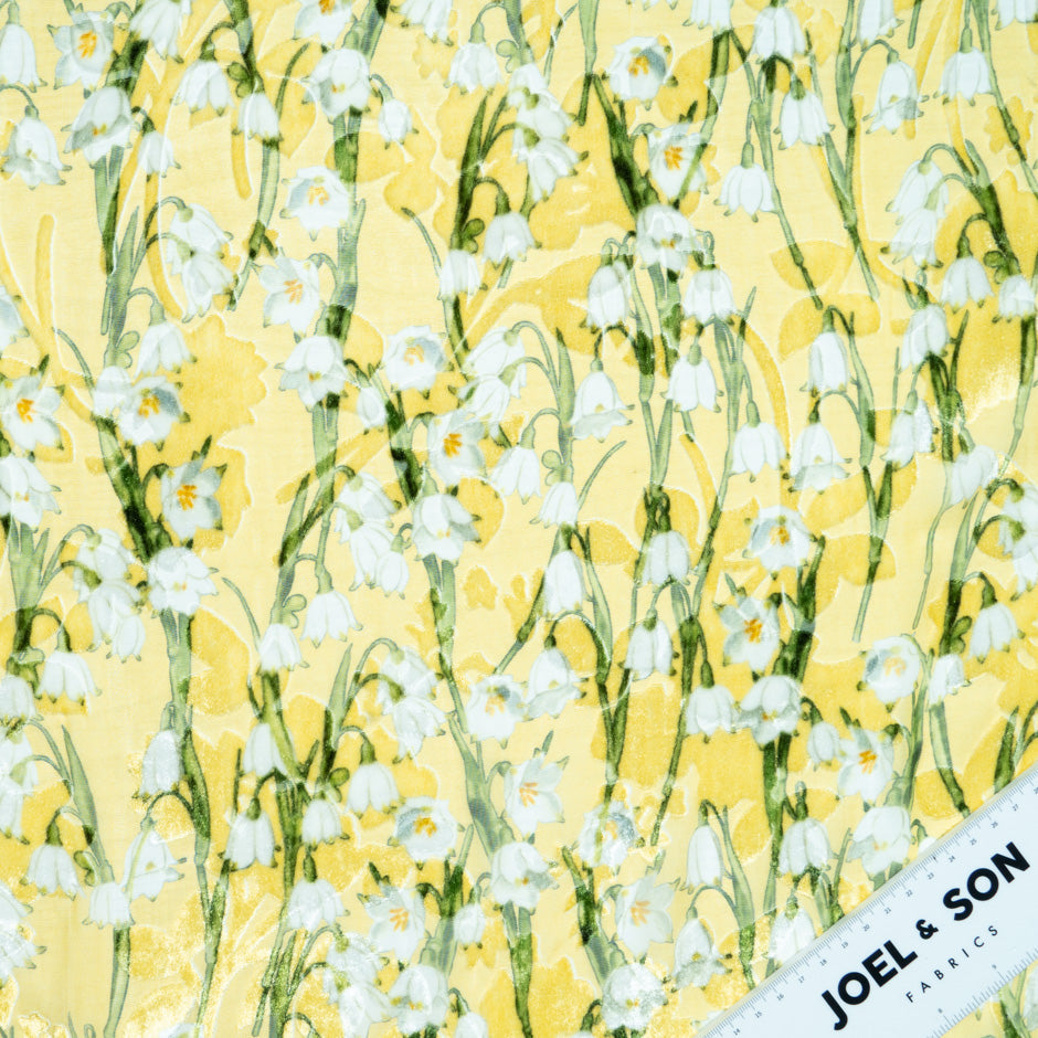 Snow Drop Printed Yellow Silk Blend Devoré Velvet