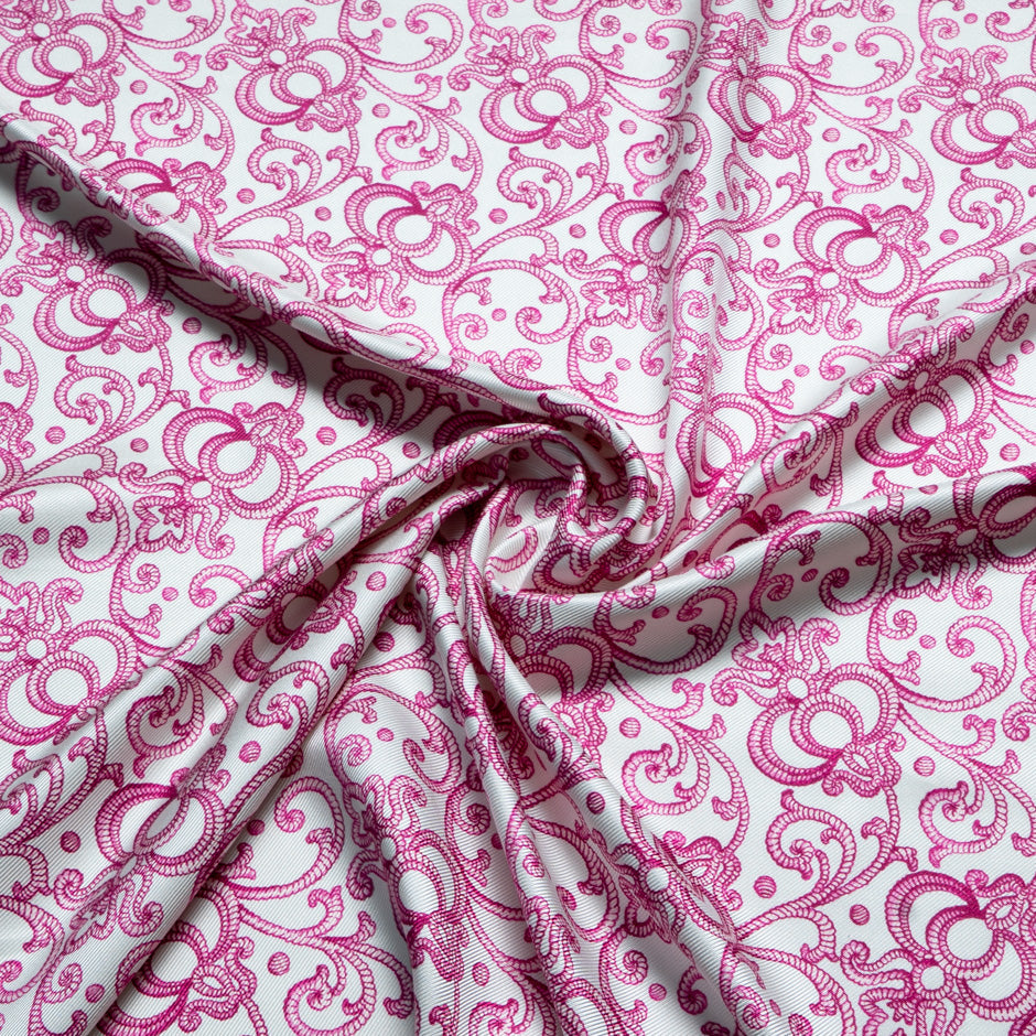 Fuchsia Pink Patterned Double Silk Twill