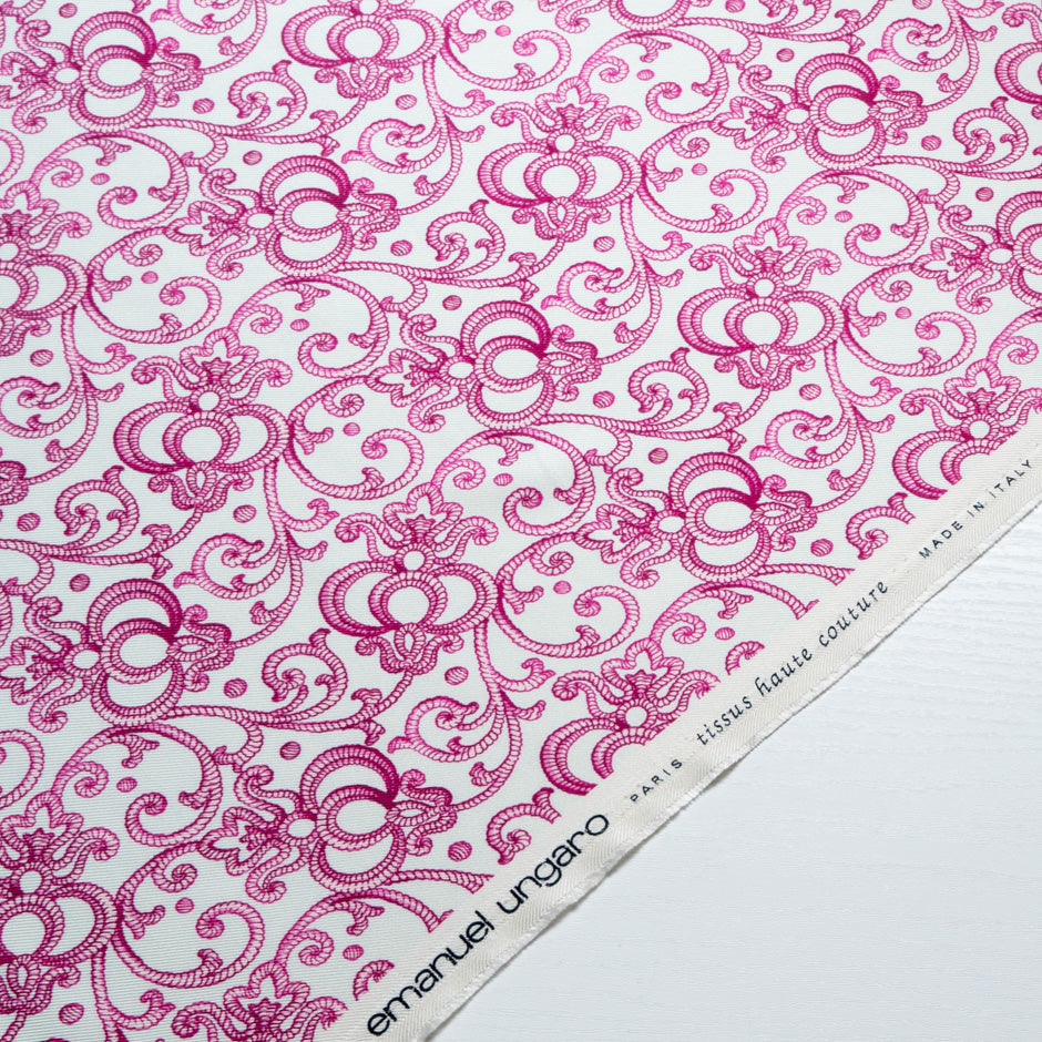 Fuchsia Pink Patterned Double Silk Twill