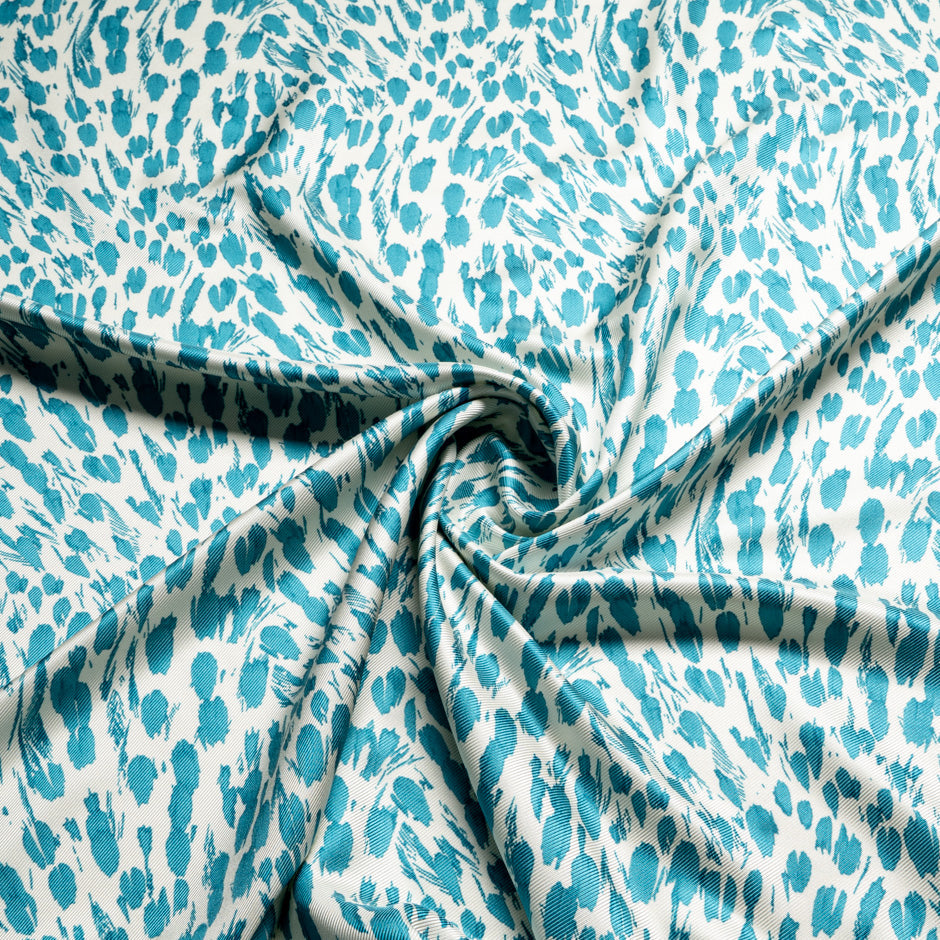 Turquoise Abstract Animal Printed Double Silk Twill