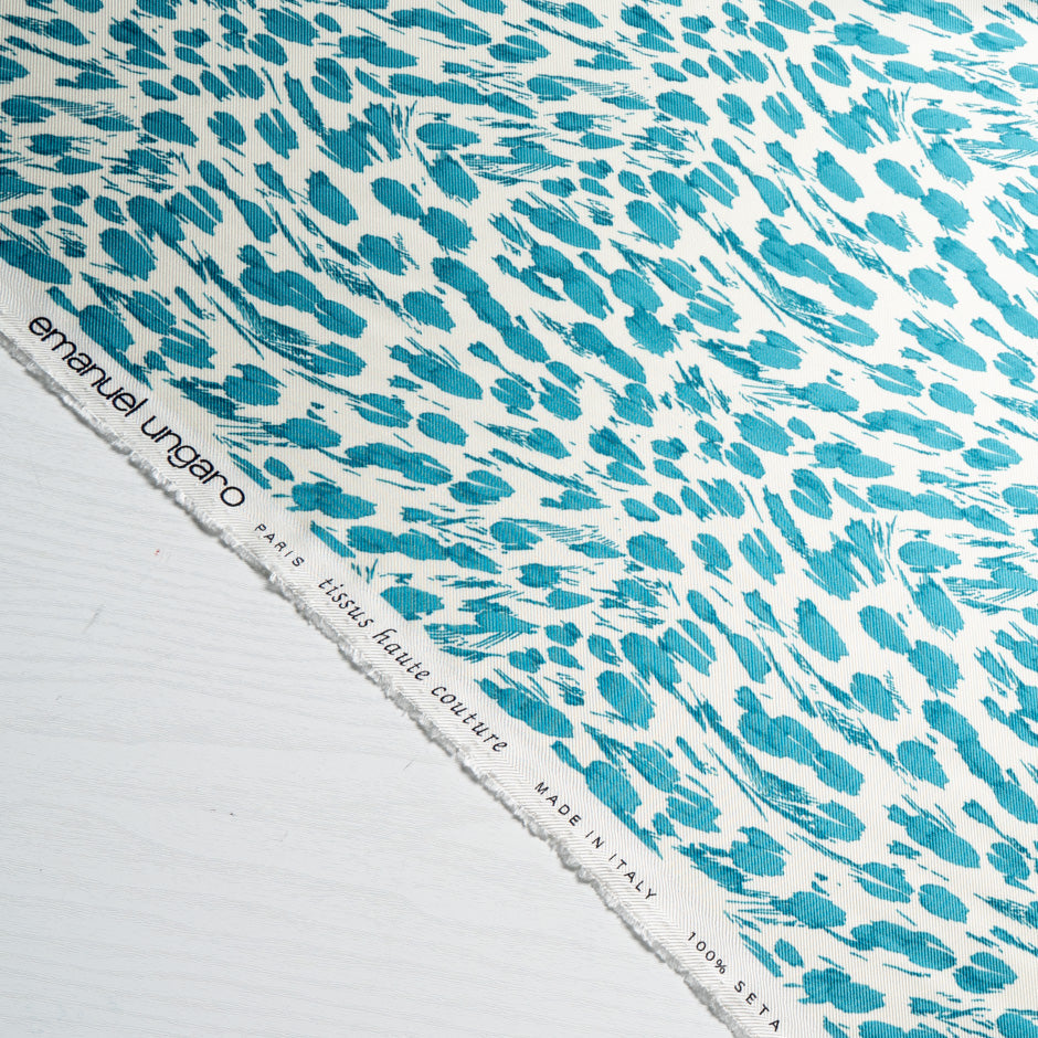 Turquoise Abstract Animal Printed Double Silk Twill