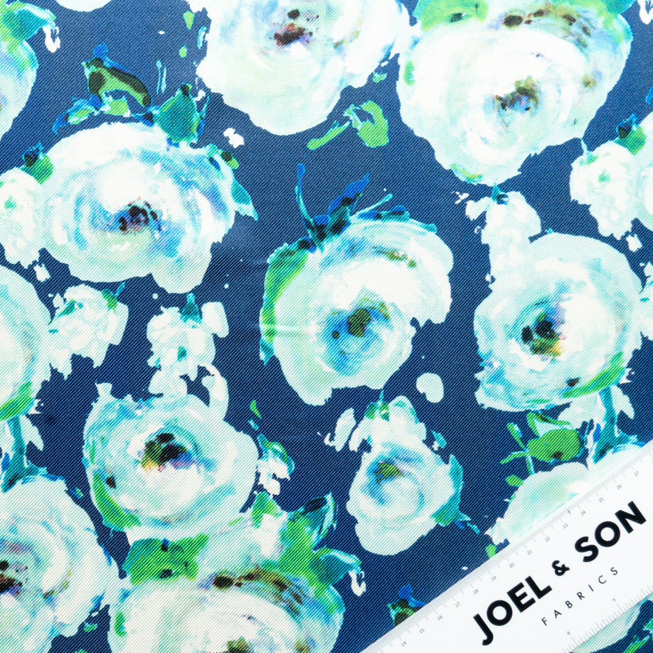 Ice Blue 'Watercolour' Floral Double Silk Twill