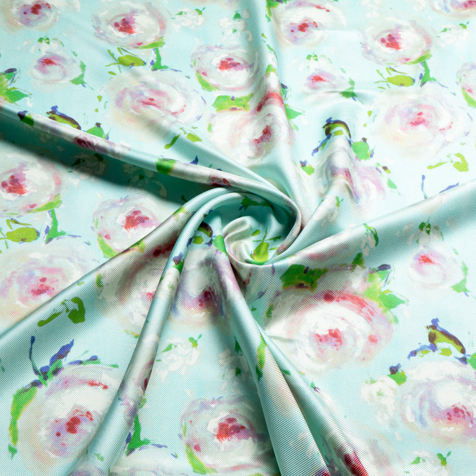 Pastel 'Watercolour' Floral Printed Double Silk Twill
