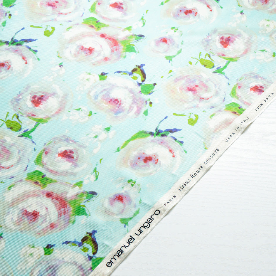Pastel 'Watercolour' Floral Printed Double Silk Twill
