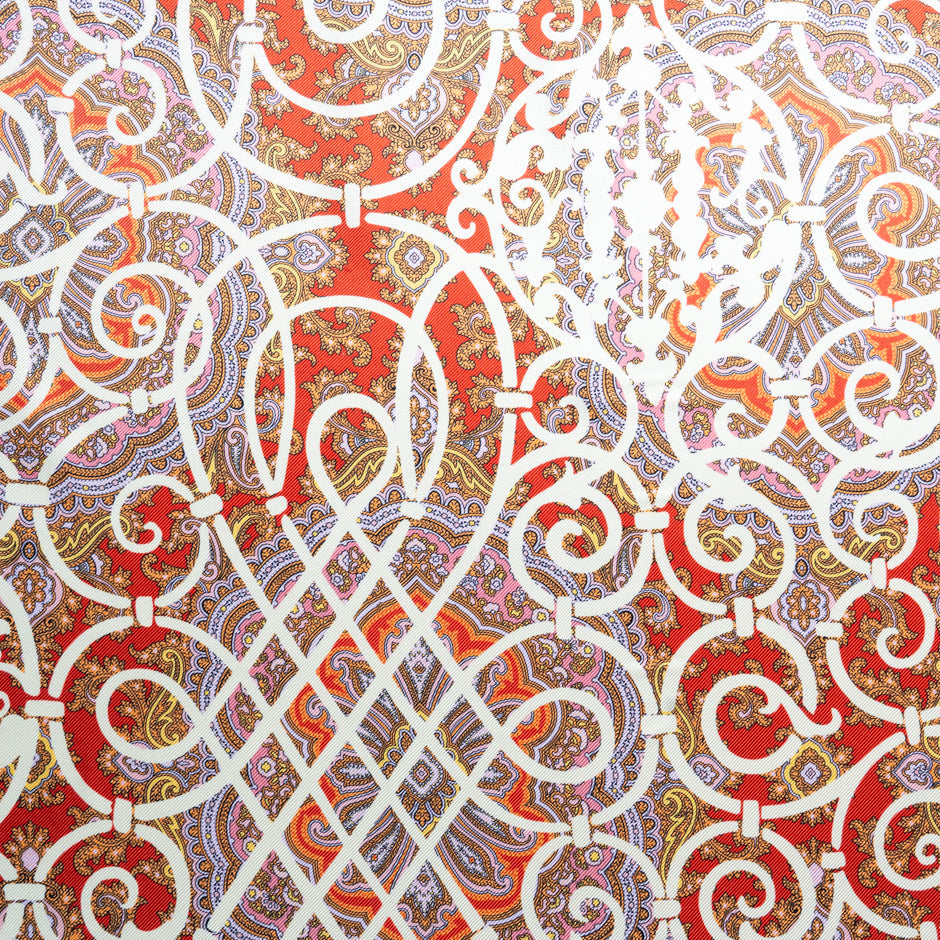 Red & Multi Paisley Printed Double Silk Twill