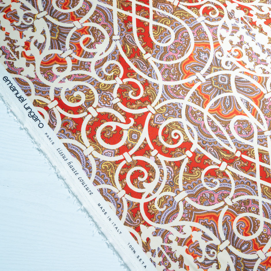 Red & Multi Paisley Printed Double Silk Twill