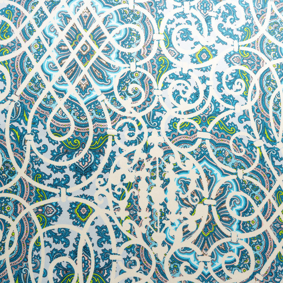 Pink & Blue Paisley Printed Double Silk Twill