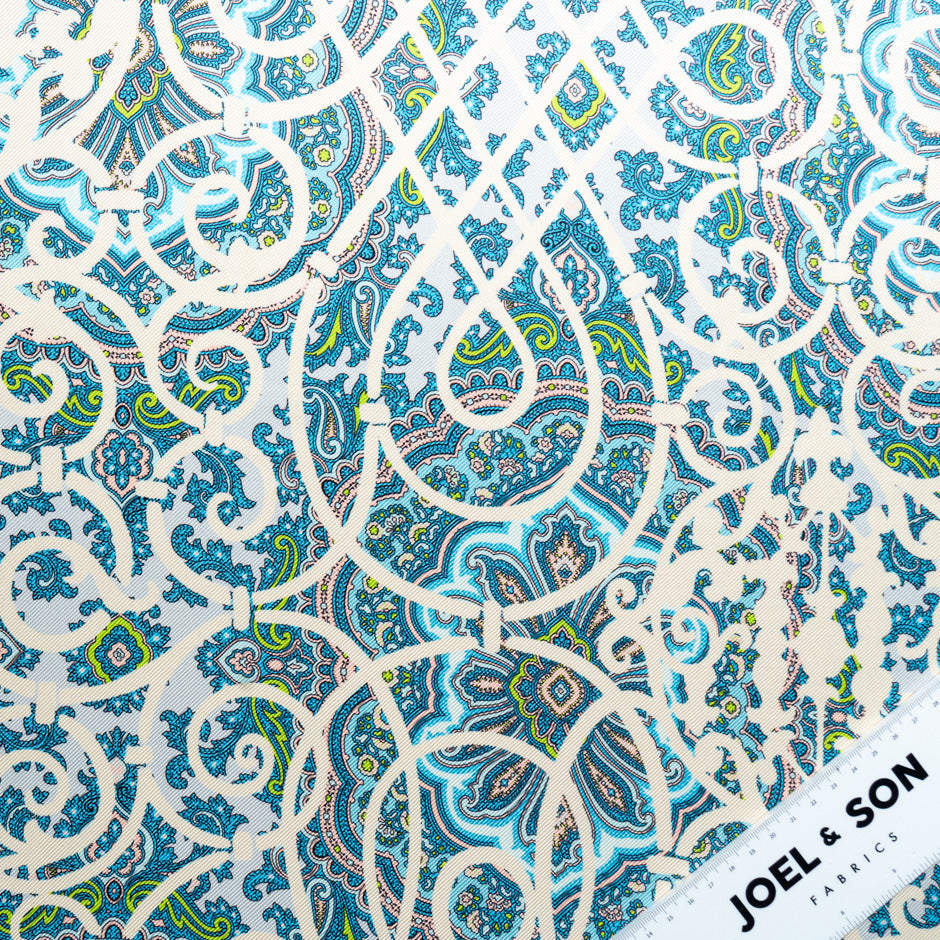 Pink & Blue Paisley Printed Double Silk Twill