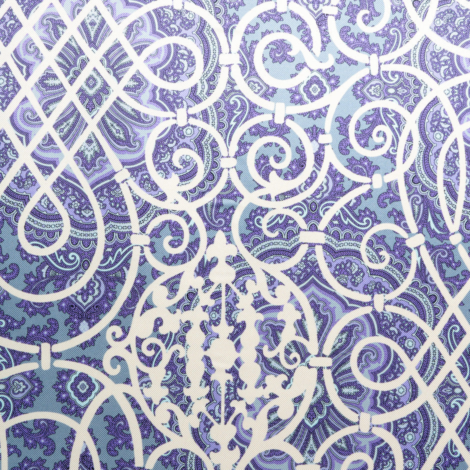 Lavender & Blue Paisley Printed Double Silk Twill