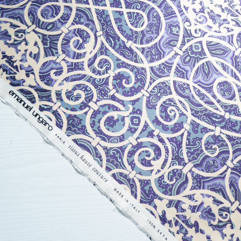Lavender & Blue Paisley Printed Double Silk Twill