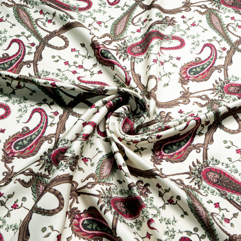 Paisley Printed Off-White Double Silk Twill