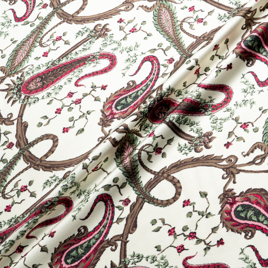 Paisley Printed Off-White Double Silk Twill