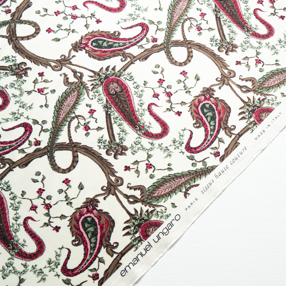 Paisley Printed Off-White Double Silk Twill