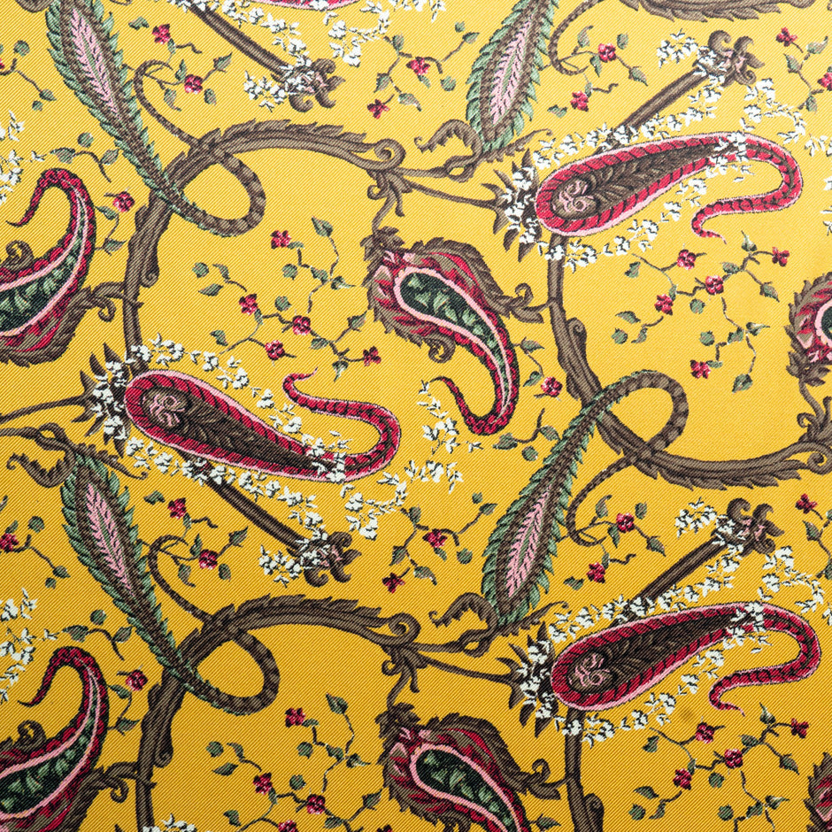 Paisley Printed Yellow Double Silk Twill