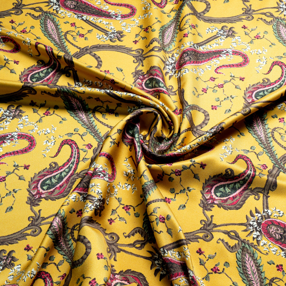 Paisley Printed Yellow Double Silk Twill