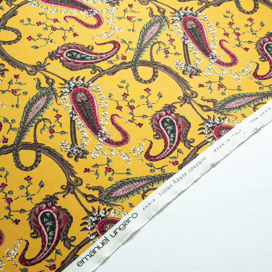 Paisley Printed Yellow Double Silk Twill