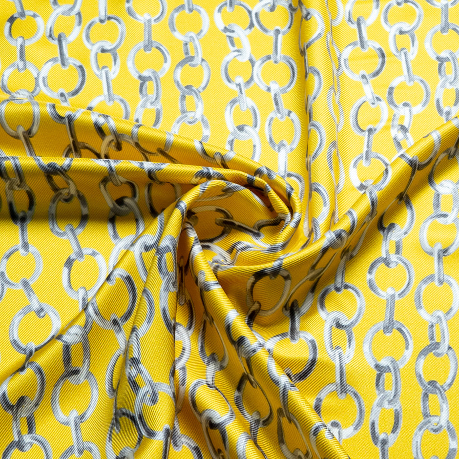 Link Printed Yellow Double Silk Twill