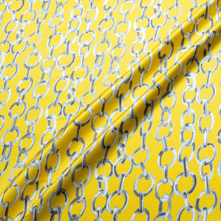 Link Printed Yellow Double Silk Twill