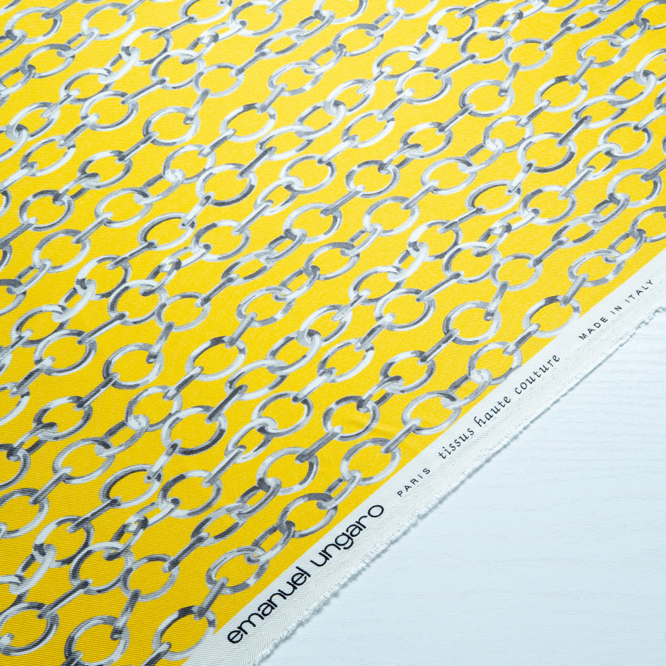 Link Printed Yellow Double Silk Twill