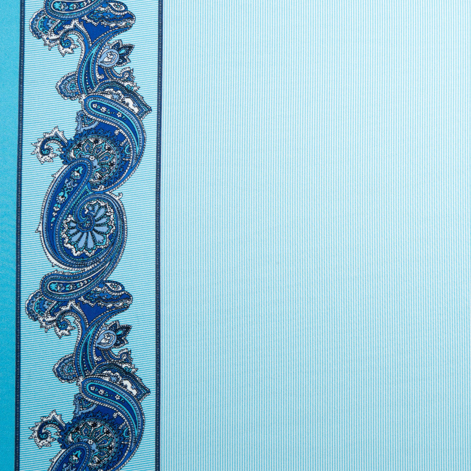 Rich Sky Blue Striped Silk Twill