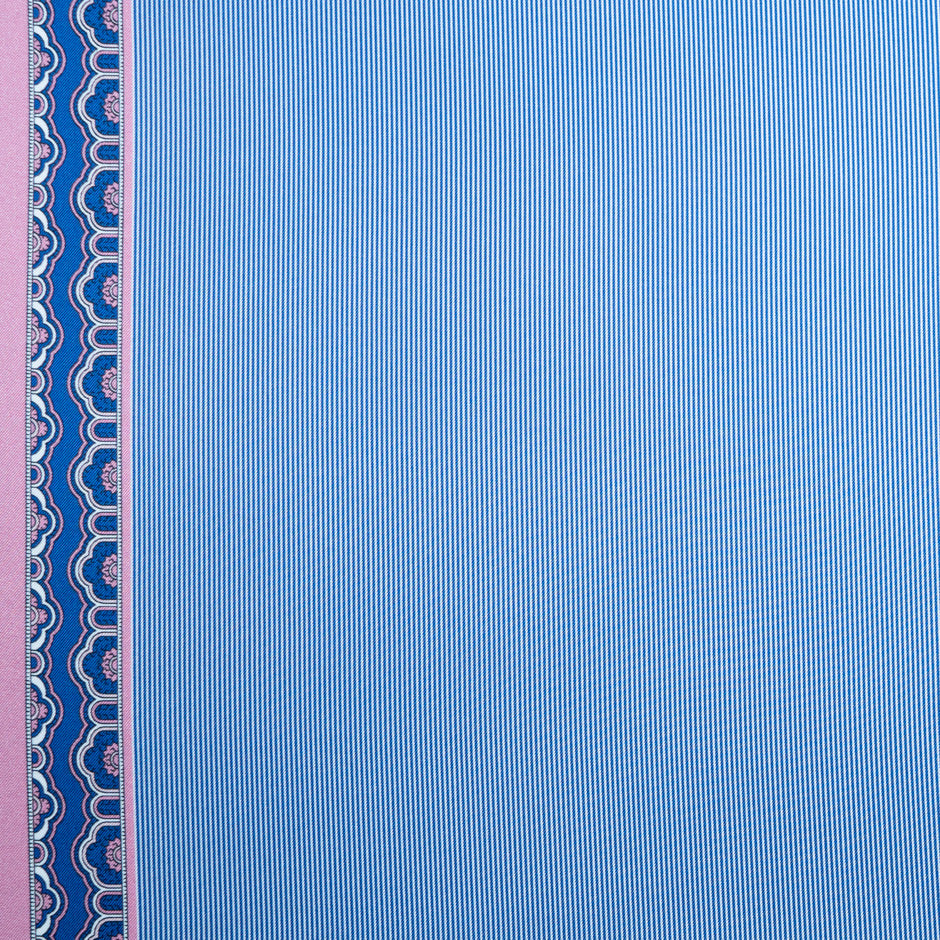 French Blue Striped Silk Twill