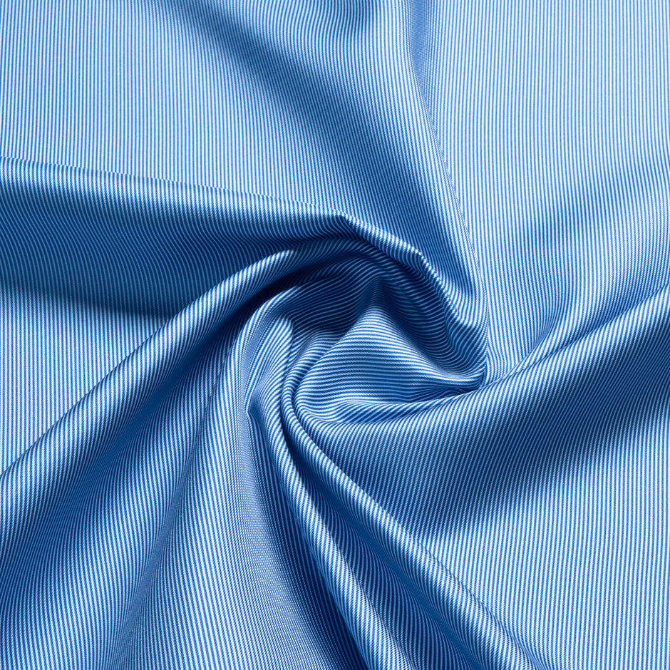 French Blue Striped Silk Twill