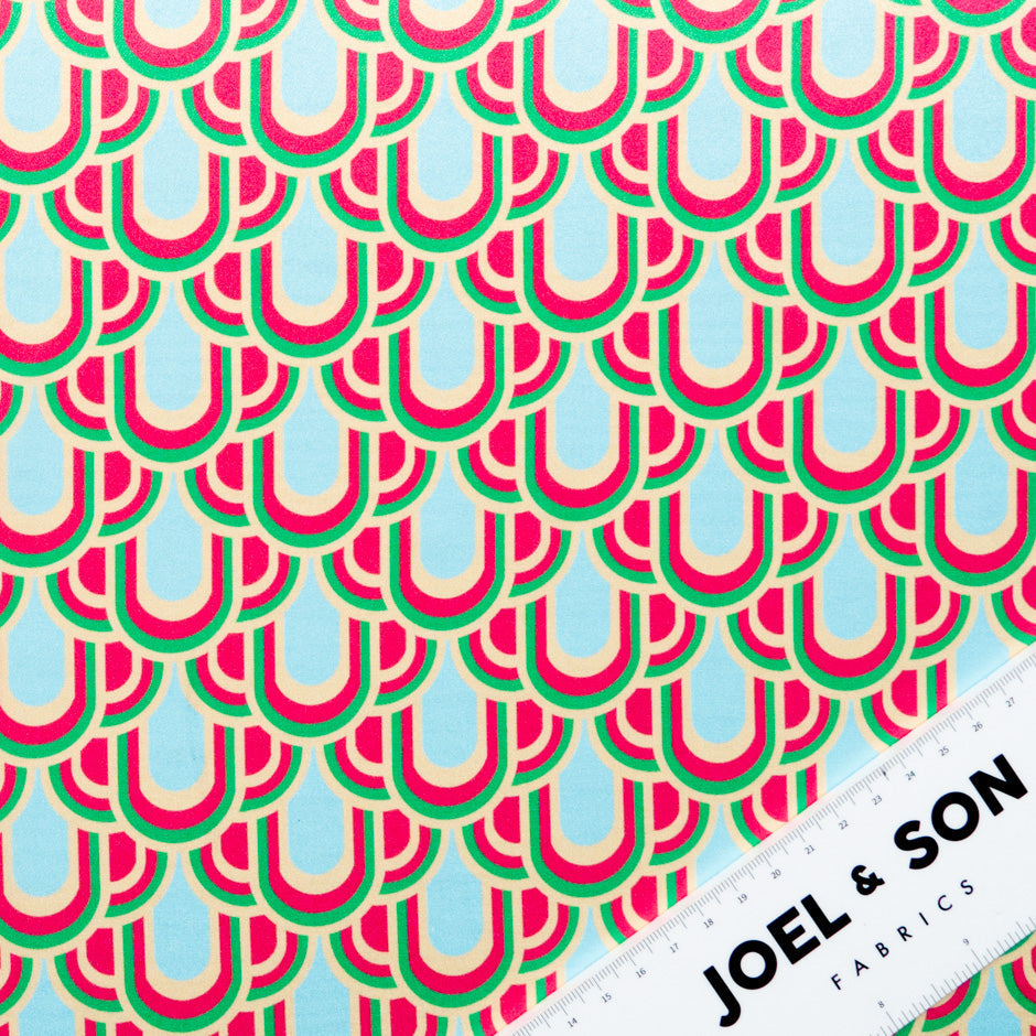 Pink, Green & Blue Geo Printed Silk Satin