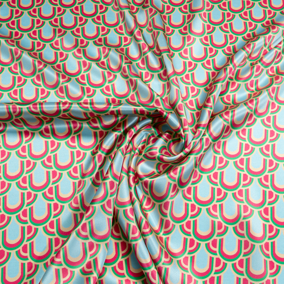 Pink, Green & Blue Geo Printed Silk Satin