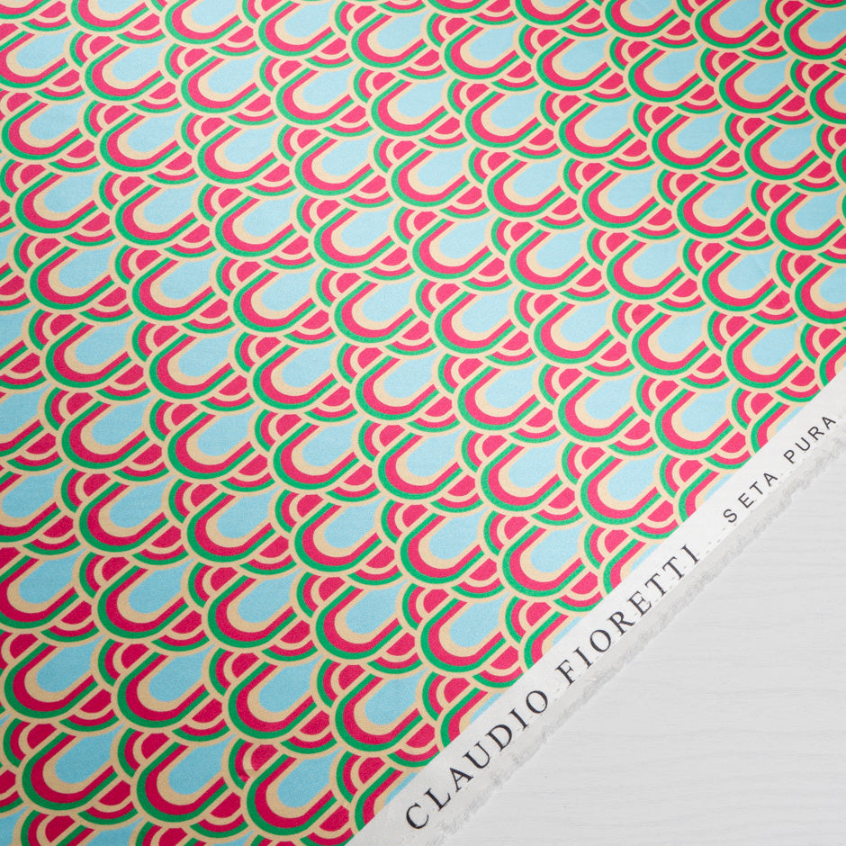 Pink, Green & Blue Geo Printed Silk Satin