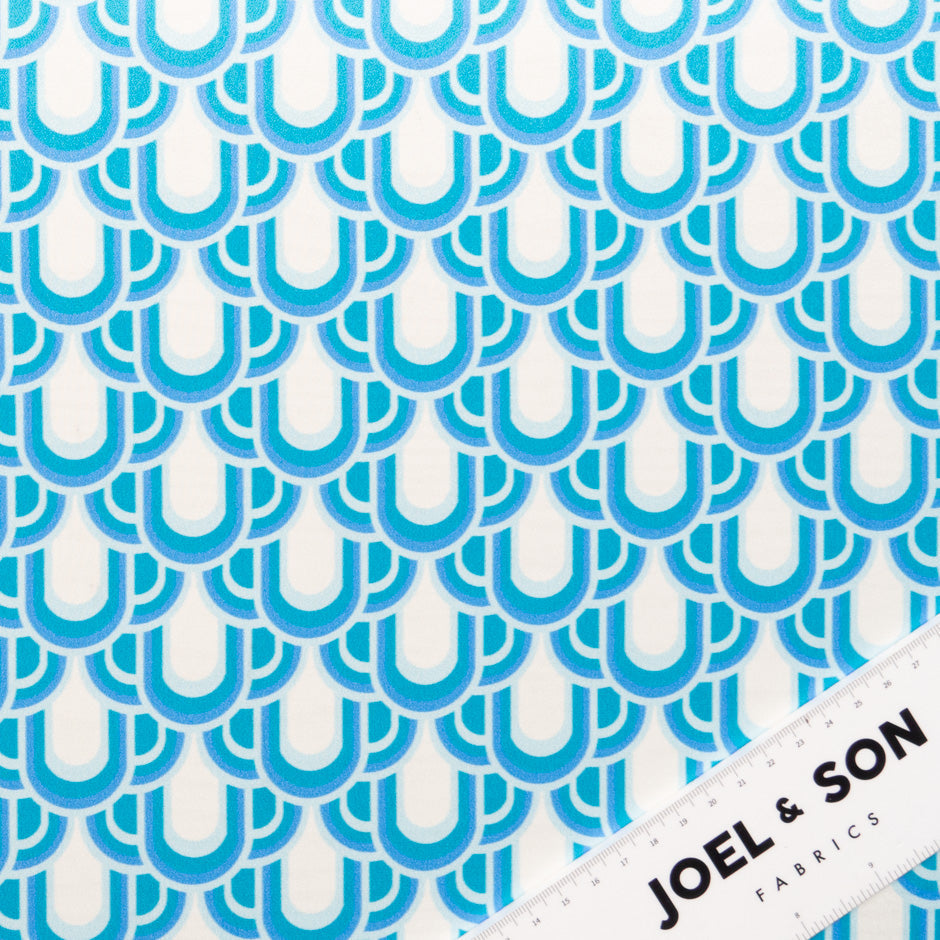Blue, Teal & White Geo Printed Silk Satin