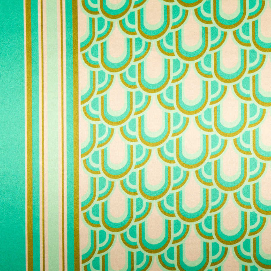 Green, Gold & Blush Geo Printed Silk Satin