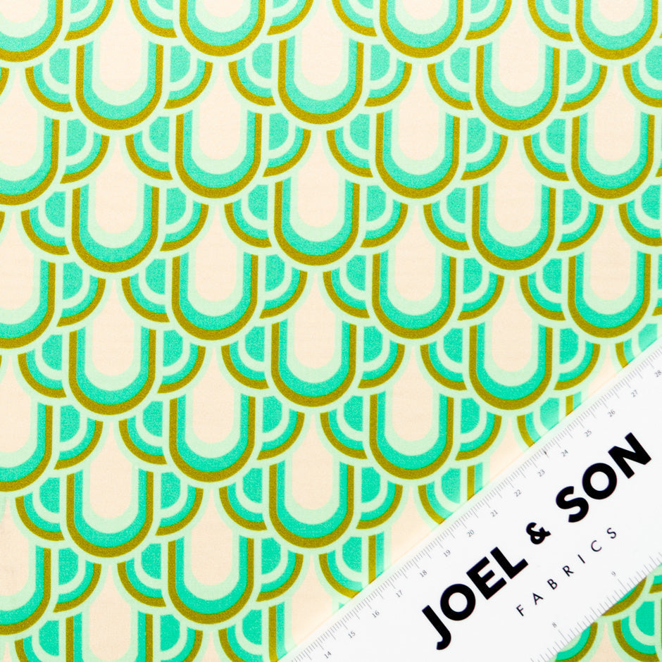 Green, Gold & Blush Geo Printed Silk Satin