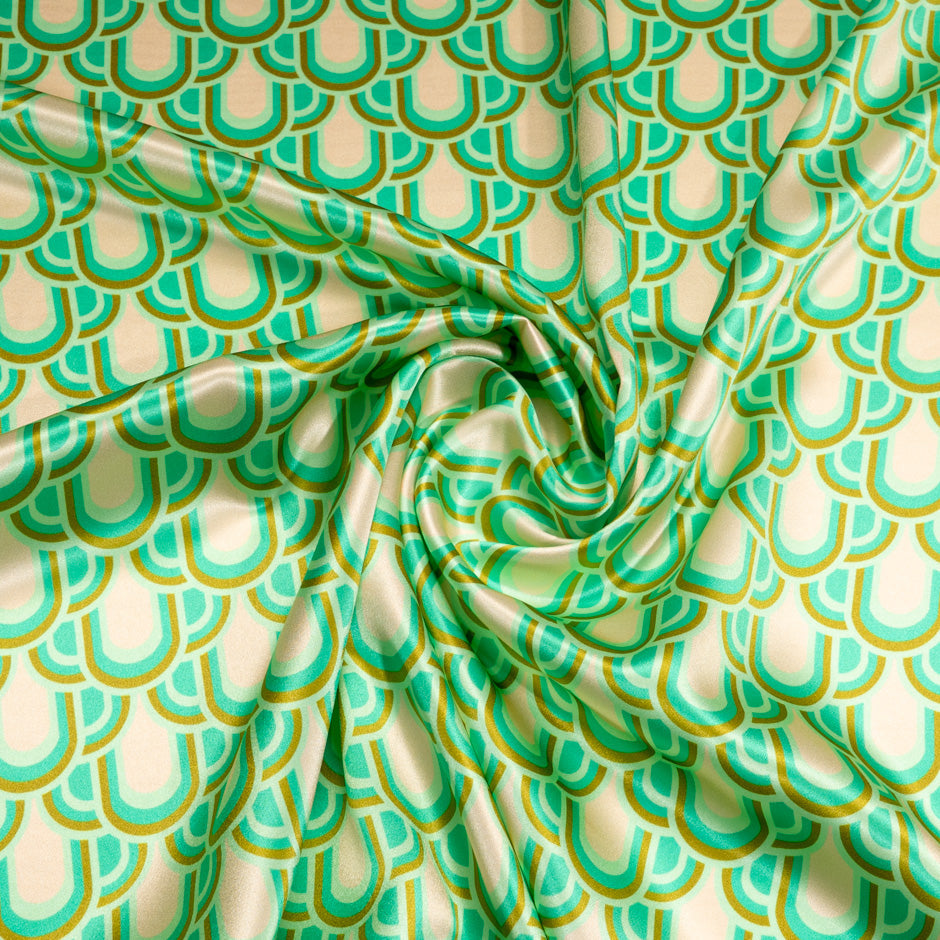 Green, Gold & Blush Geo Printed Silk Satin
