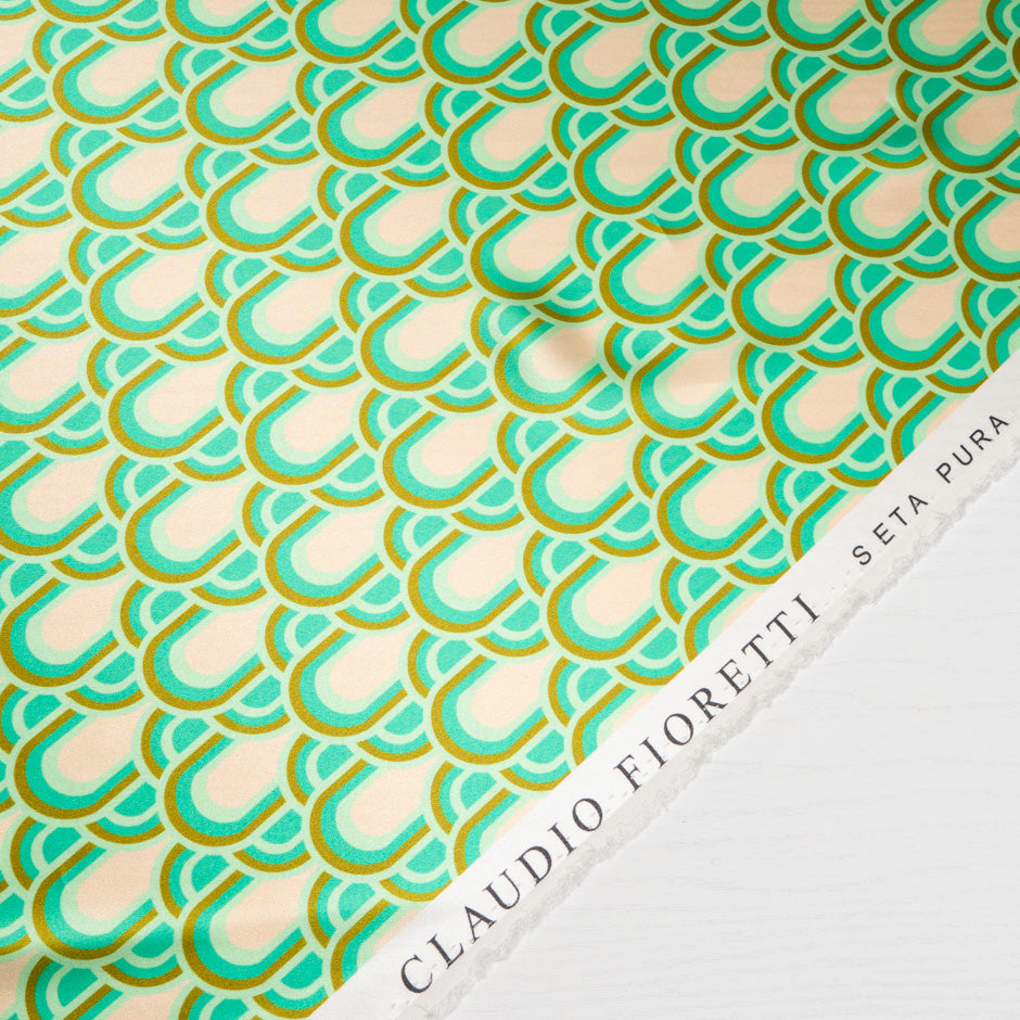 Green, Gold & Blush Geo Printed Silk Satin
