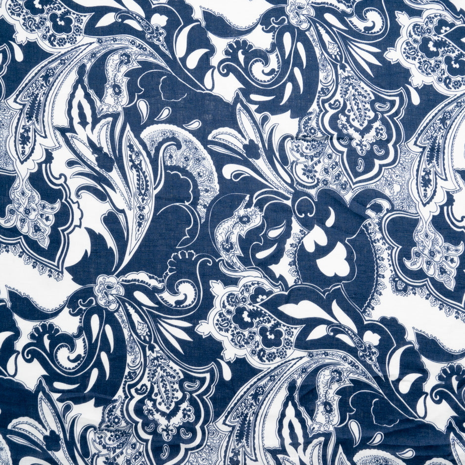 Navy Printed White Pure Linen