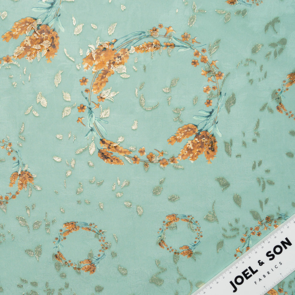 Floral Printed Eau de Nil Silk Metallic Jacquard Georgette