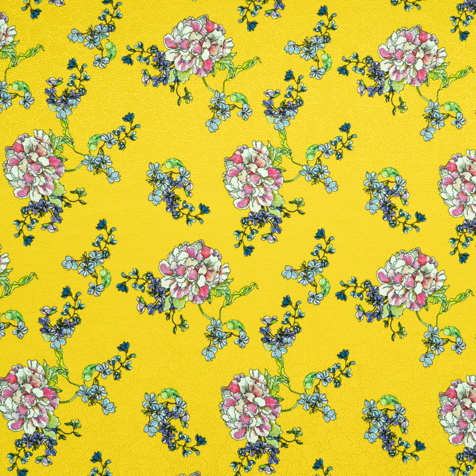 Multi Floral Printed Yellow Silk Jacquard
