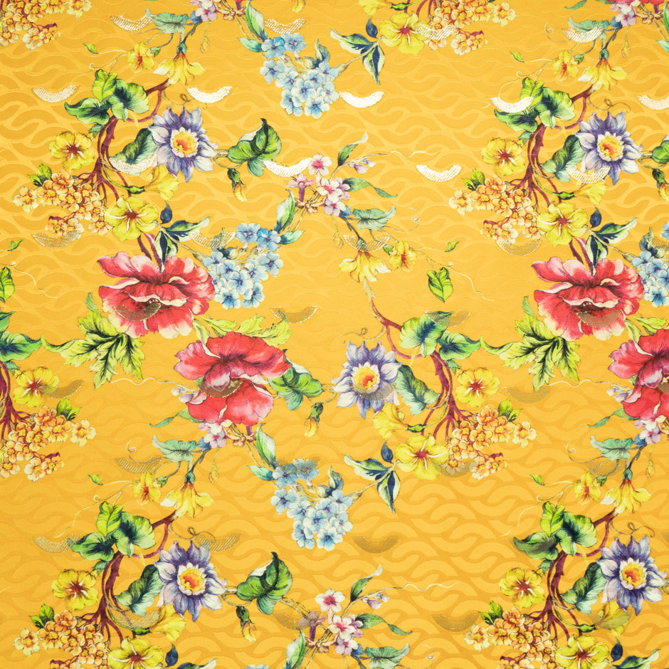 Floral Printed Deep Yellow Silk Jacquard