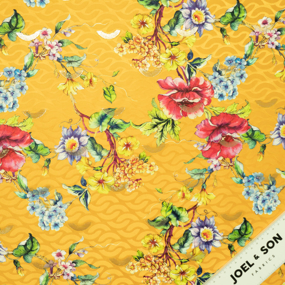 Floral Printed Deep Yellow Silk Jacquard