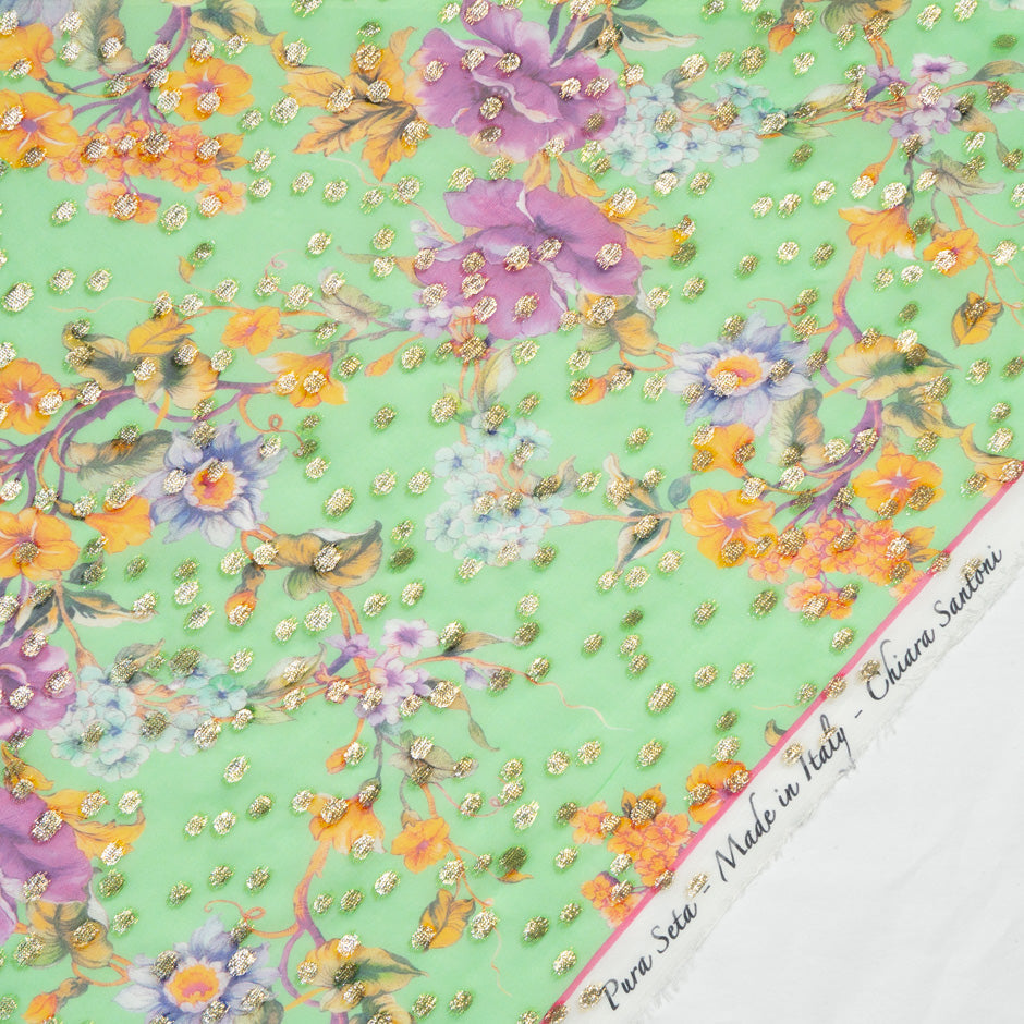 Orange Floral Printed Mint Silk Georgette Jacquard