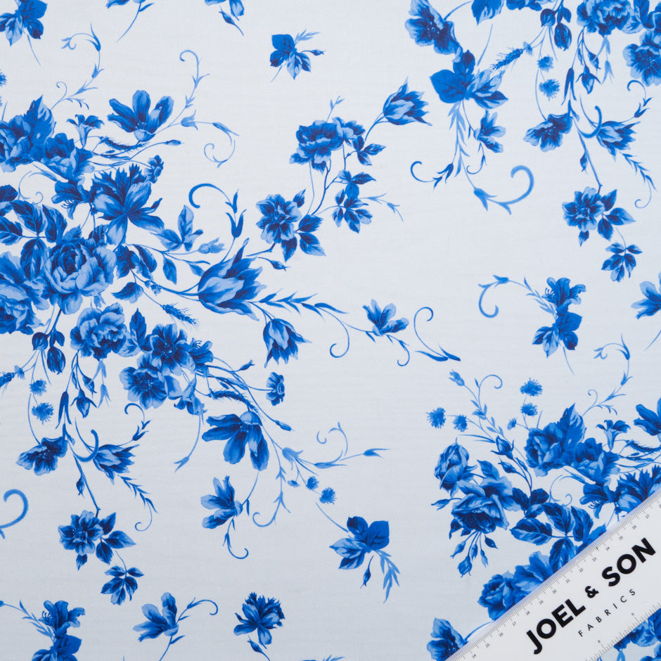 Blue Floral Printed Pale Blue Luxury Cotton
