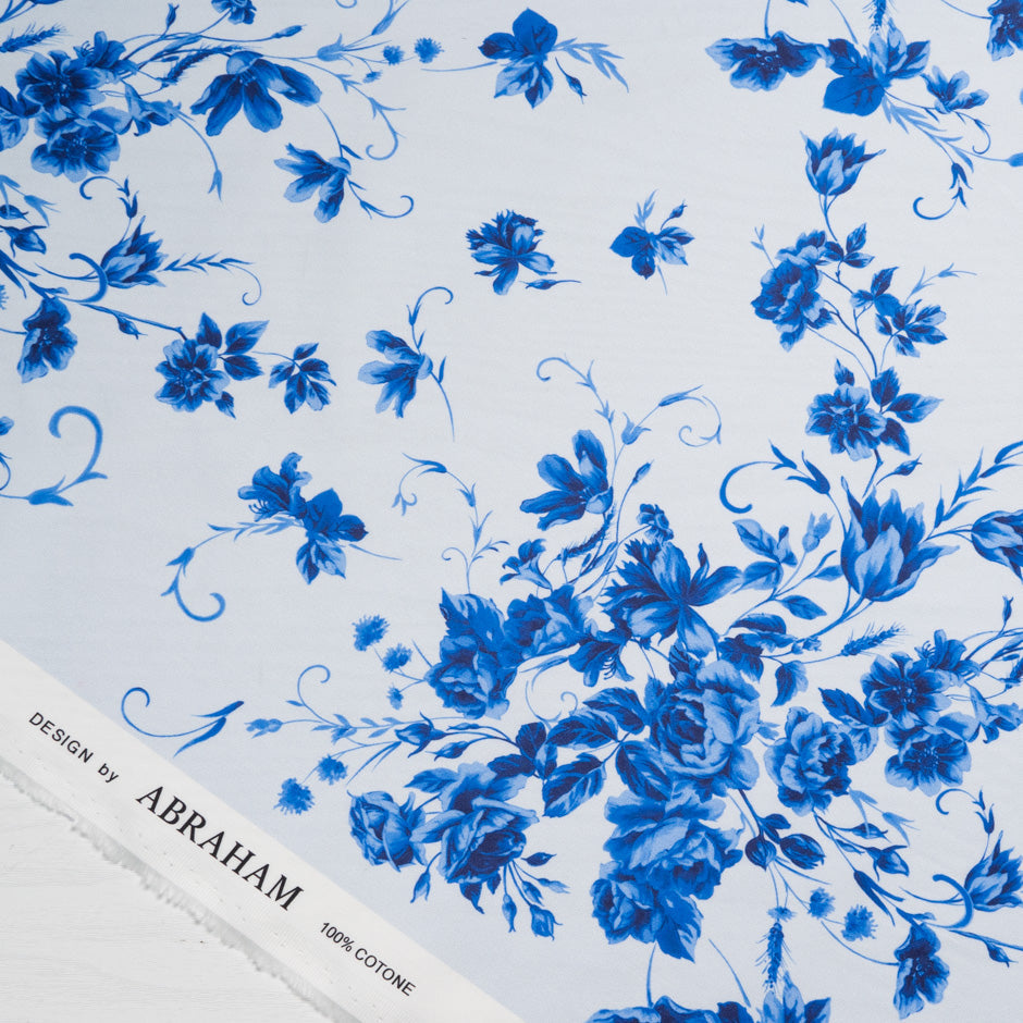 Blue Floral Printed Pale Blue Luxury Cotton
