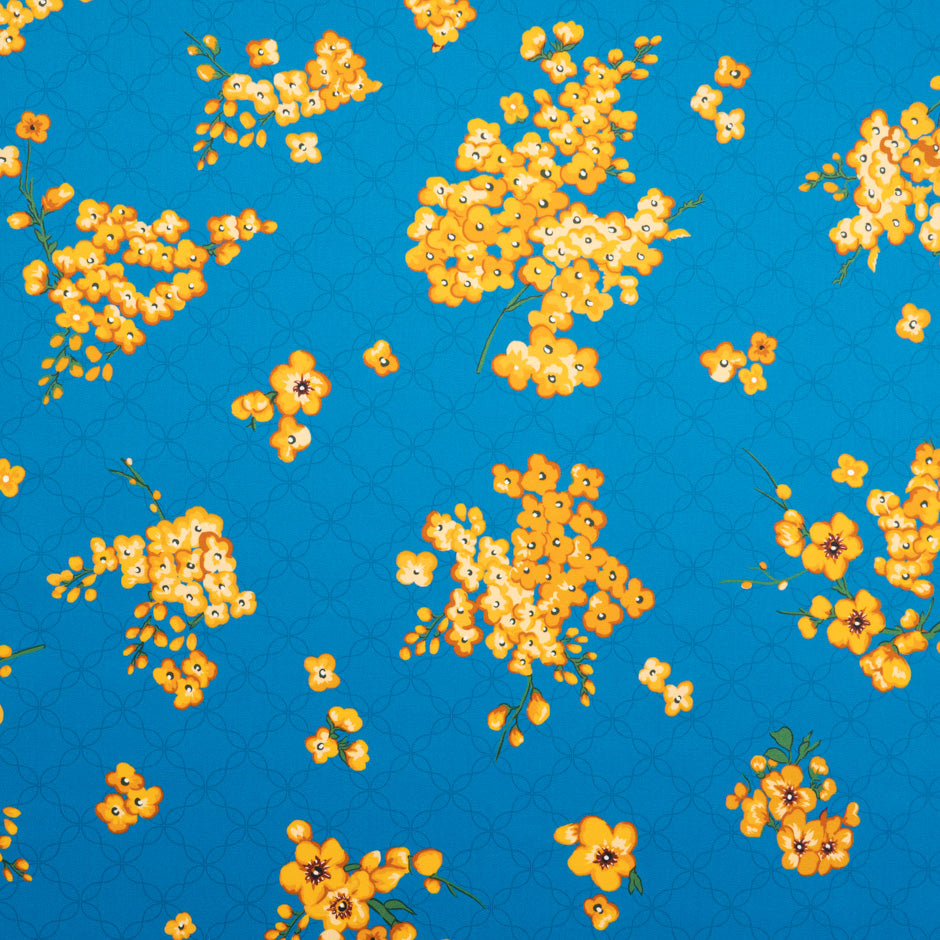 Yellow Floral Printed Rich Blue Luxury Cotton