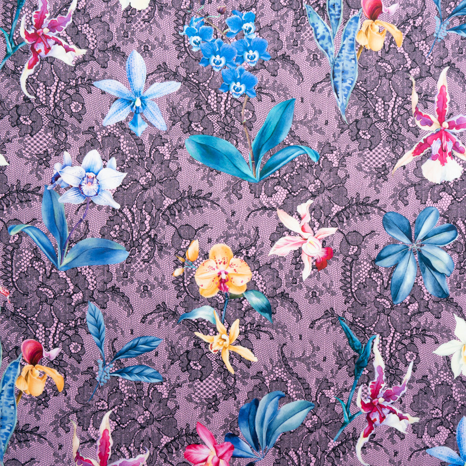 Orchid Floral & Lace Printed Pink Pure Cotton