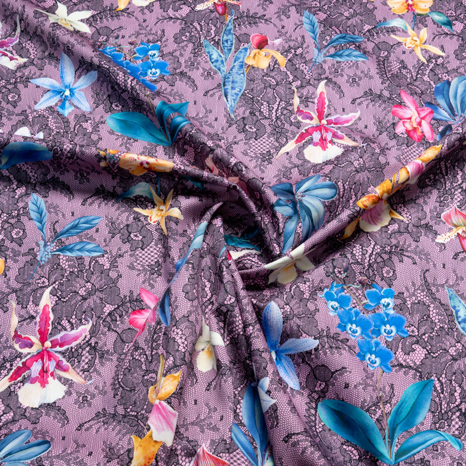 Orchid Floral & Lace Printed Pink Pure Cotton