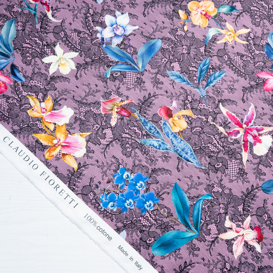Orchid Floral & Lace Printed Pink Pure Cotton