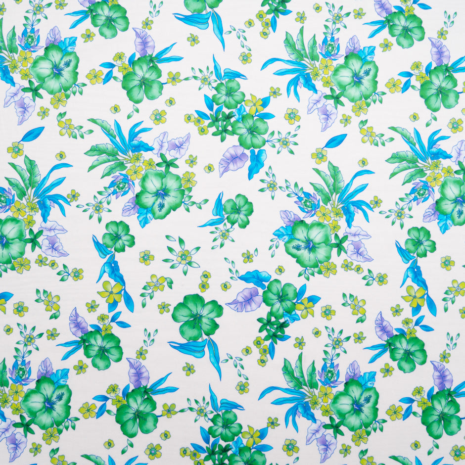 Green Floral Printed Pale Pink Cotton