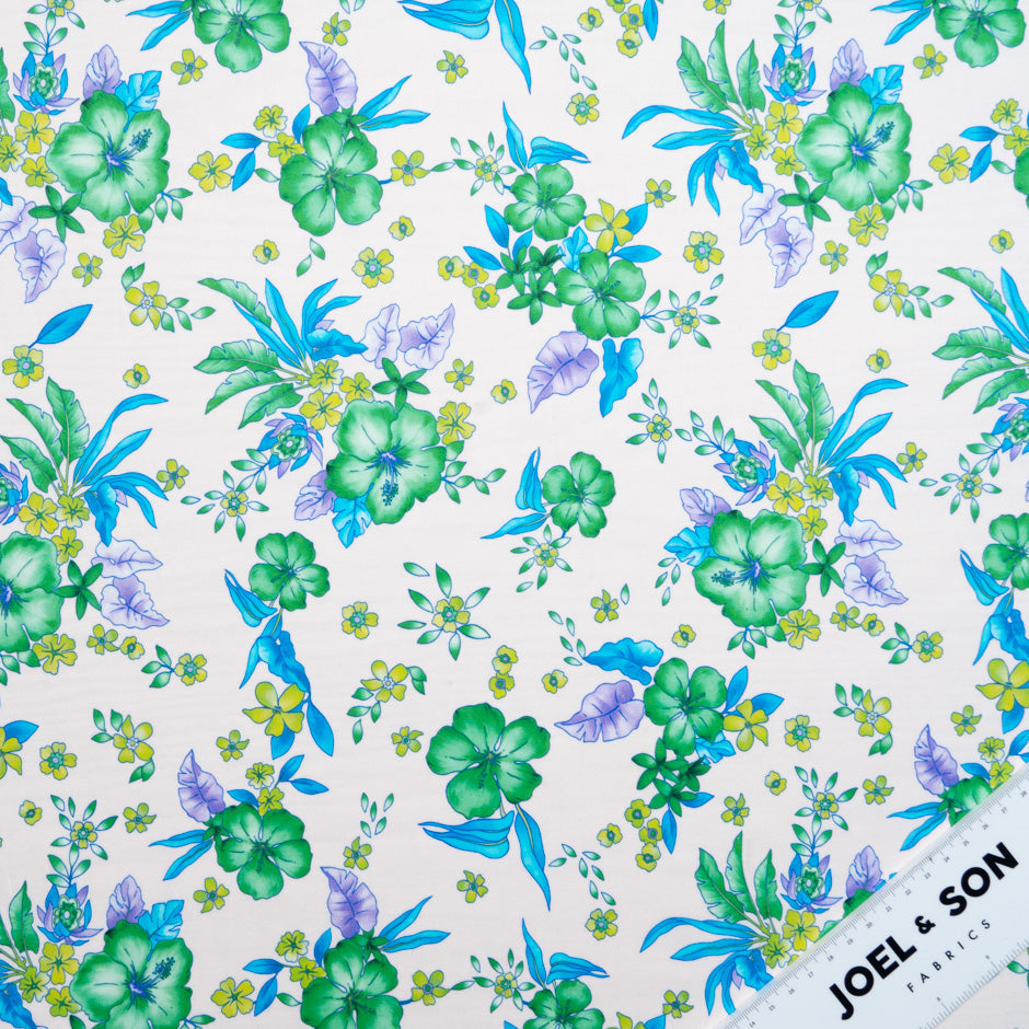 Green Floral Printed Pale Pink Cotton